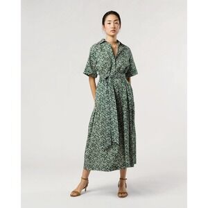 Ann Mashburn Nathalie Green Floral Midi Tie Waist Dress Size XS